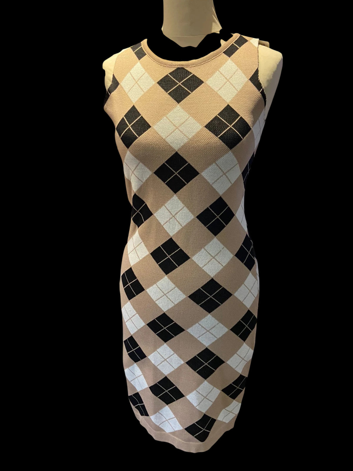 7261 Cherry Koko Y2K Argyle Jersey Dress Women’s Size M/L – Preppy Sleeveless Knit Bodycon