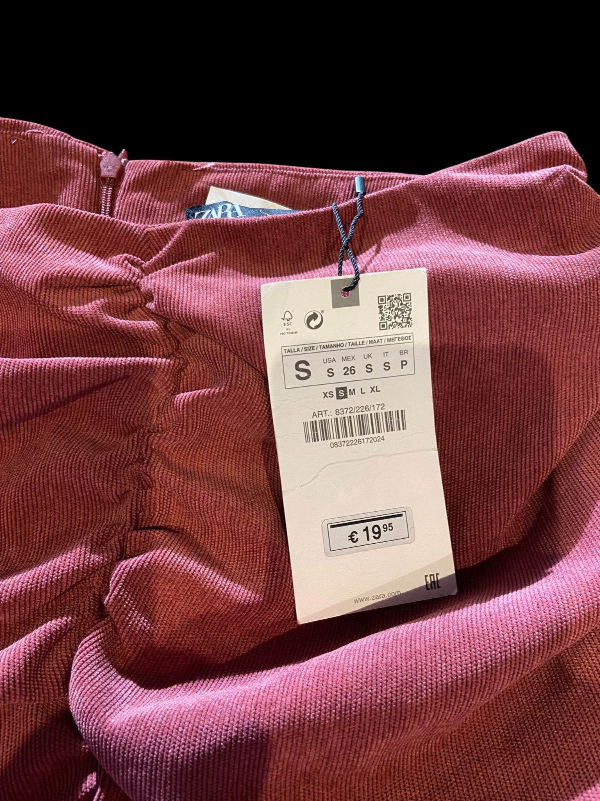4459 Zara Burgundy Small Wale Cord Mini Skirt Women’s Size S – Ruched styling BNWT