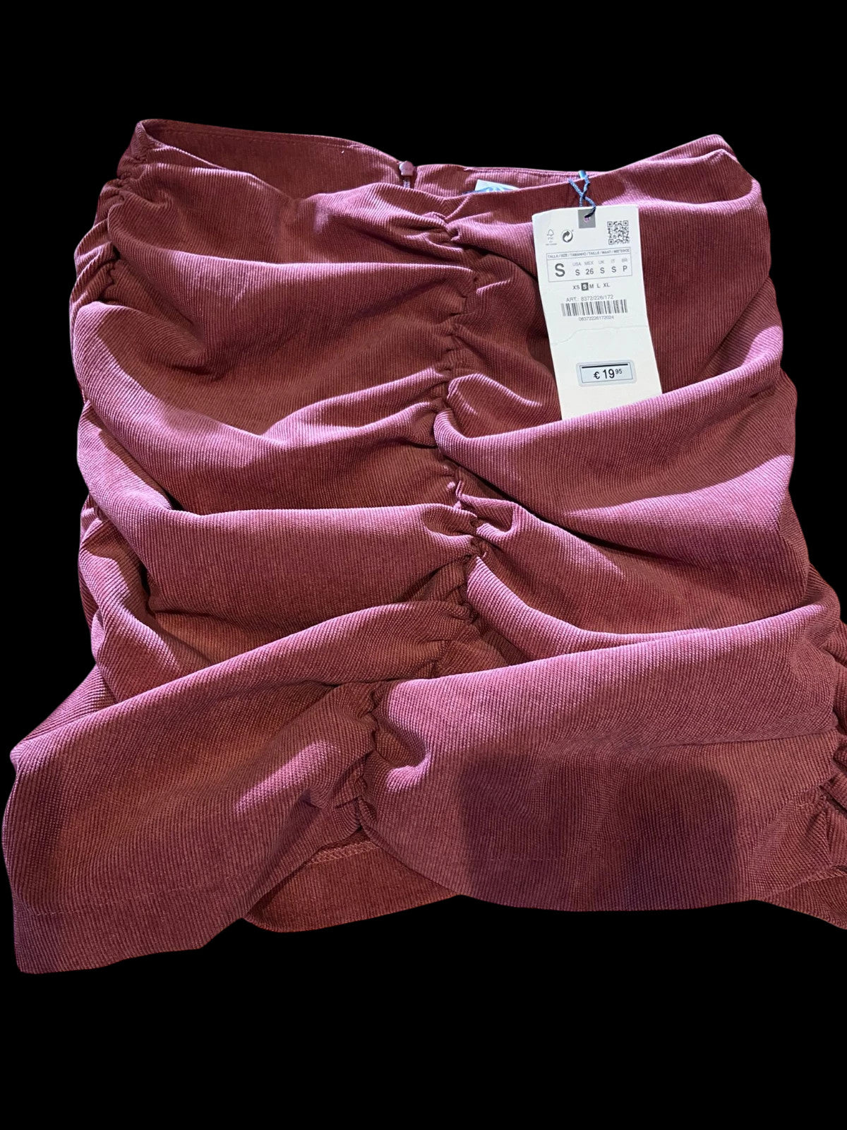 4459 Zara Burgundy Small Wale Cord Mini Skirt Women’s Size S – Ruched styling BNWT