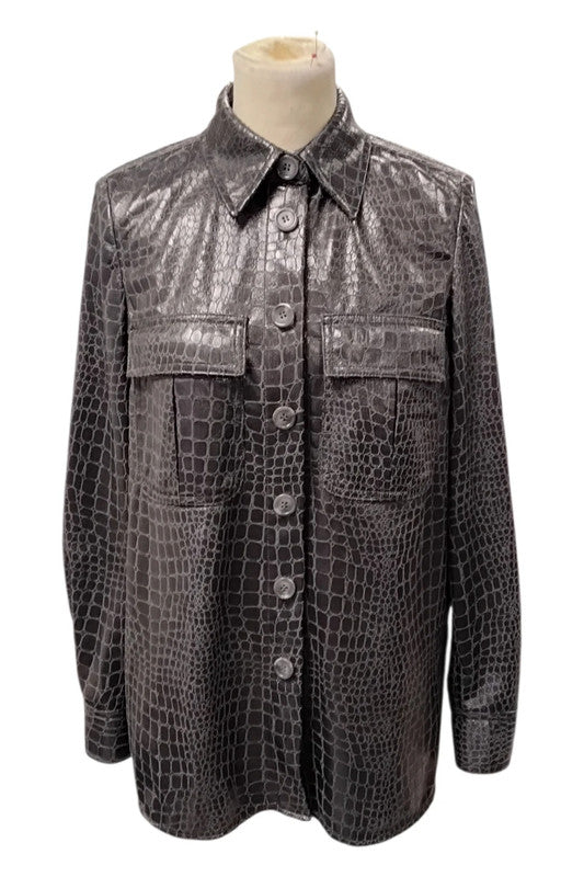 8378 Mars Aurel Grey Crocodile print shirt