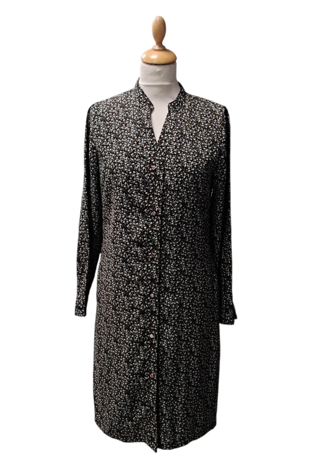 8659 Rant&Rave Black floral print long sleeve button up dress