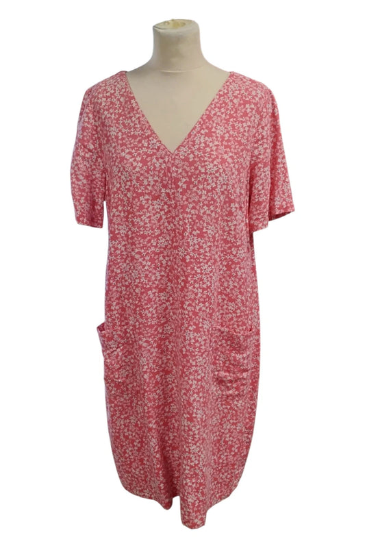 M&S Red White Floral Dress size-14 8689