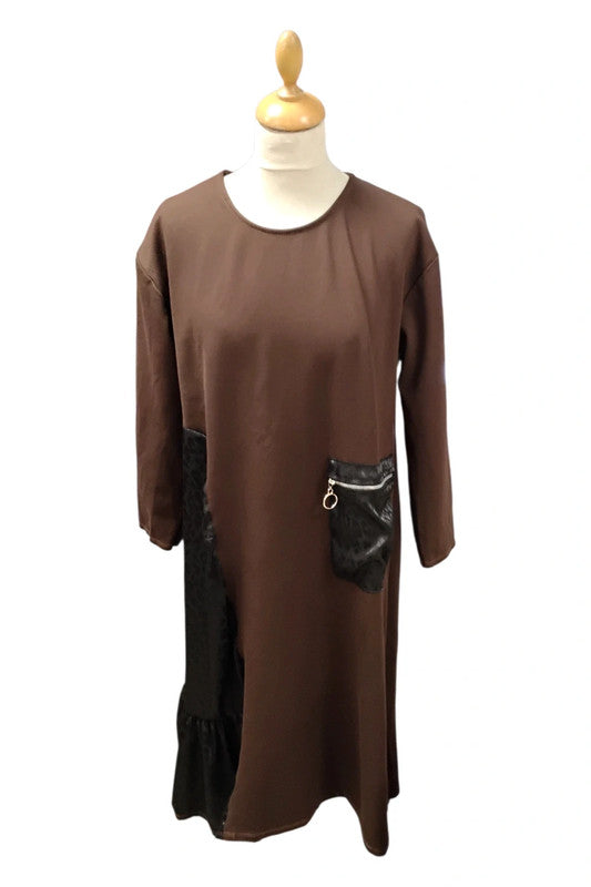 Made in Italy Dress Brown Jersey Sz one  8735TC