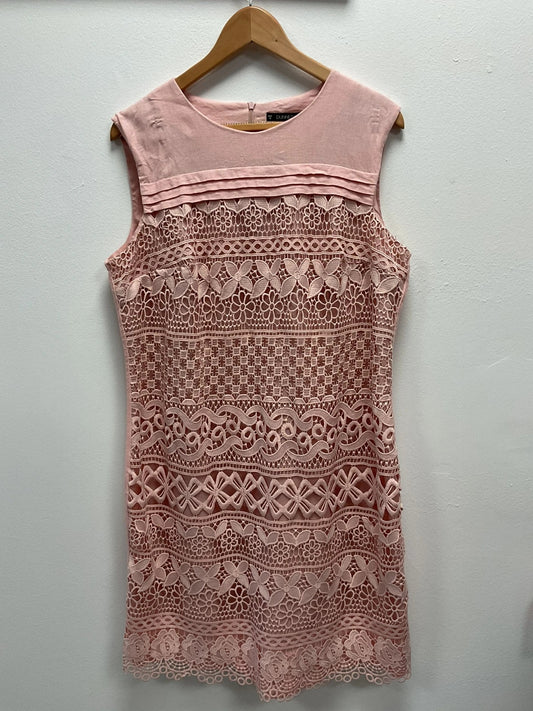8787 Dunnes pink lace dress with zipper back size-18