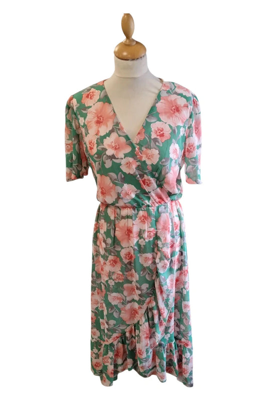 8871KG Flamant Rose Green print dress size-s