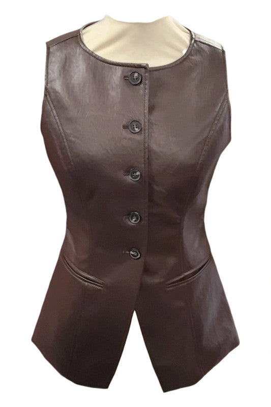 8911MG River Island Brown Faux Leather Vest