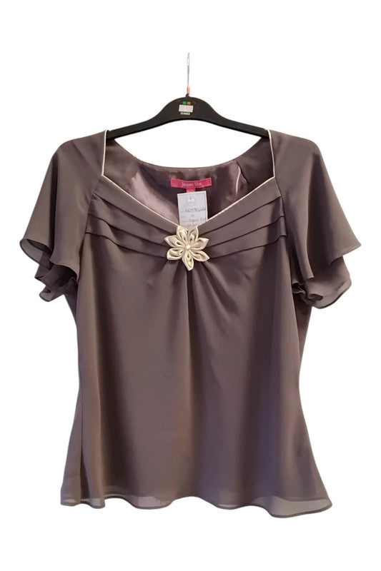 8962 Jacques Vert Brown chiffon two piece suit top and skirt