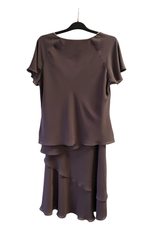 8962 Jacques Vert Brown chiffon two piece suit top and skirt