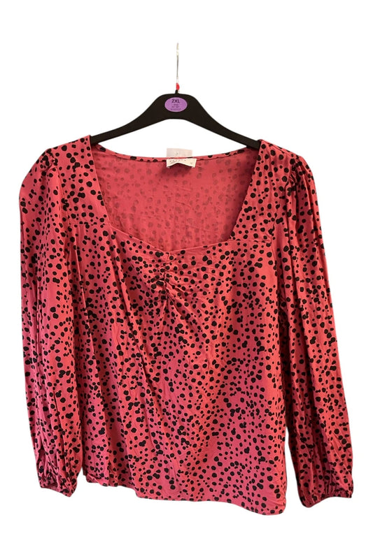 8828 Papaya Pink(red) and black leopard print long sleeve top size-16