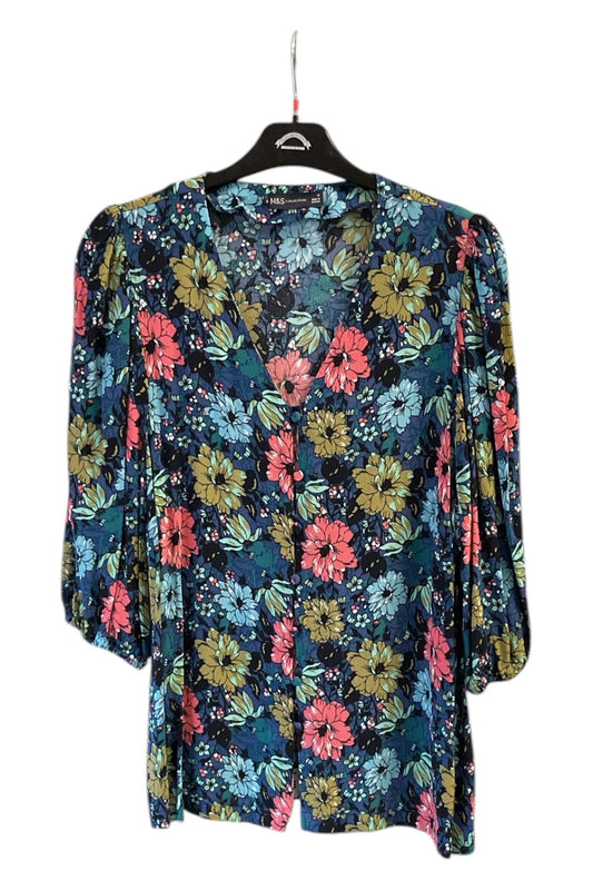 8830 M&S Multicoloured floral print blouse with 3/4 sleeves size-16