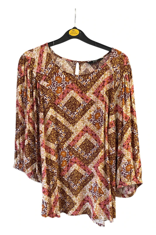 8837 Next brown and multicolor print blouse with bell sleeves size-18