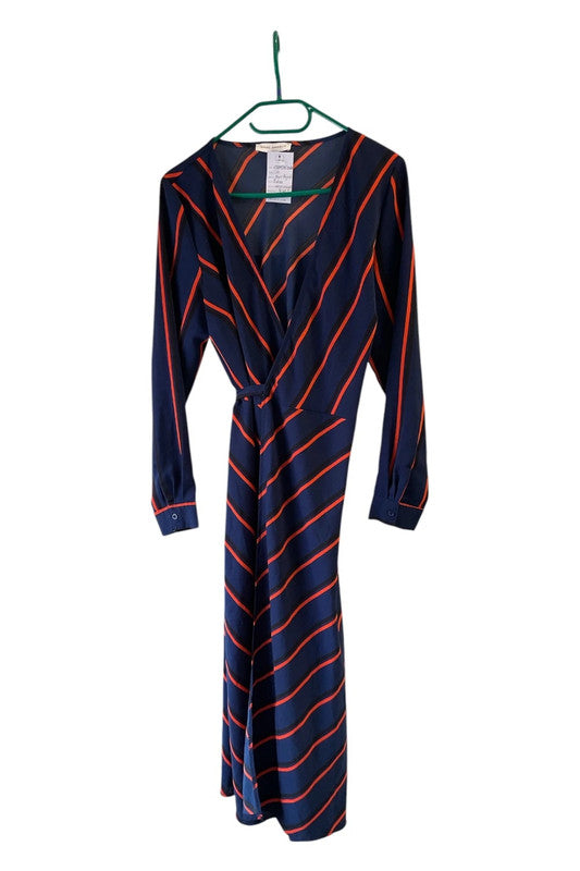 Marc Angelo Navy & orange striped wrap dress Sz 14