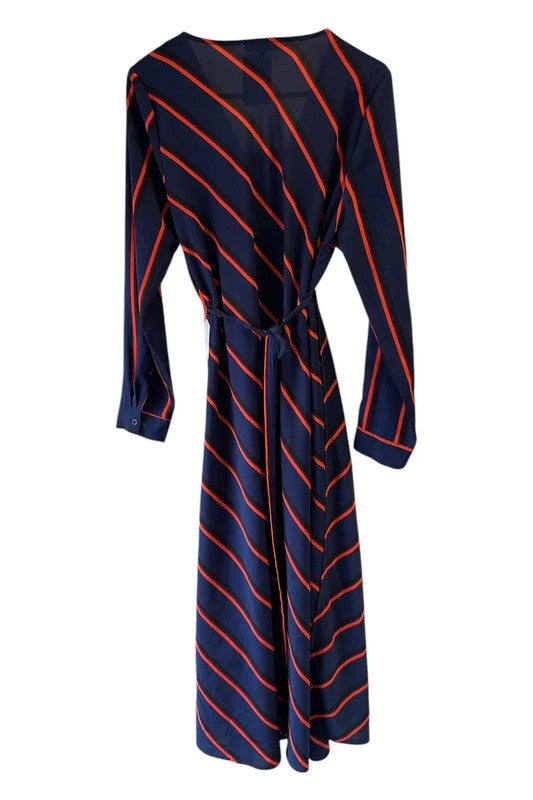 Marc Angelo Navy & orange striped wrap dress Sz 14
