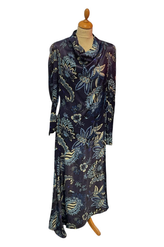 Karen Millen  Dress Navy blue asymmetric Maxi Sz 10 8986MSM