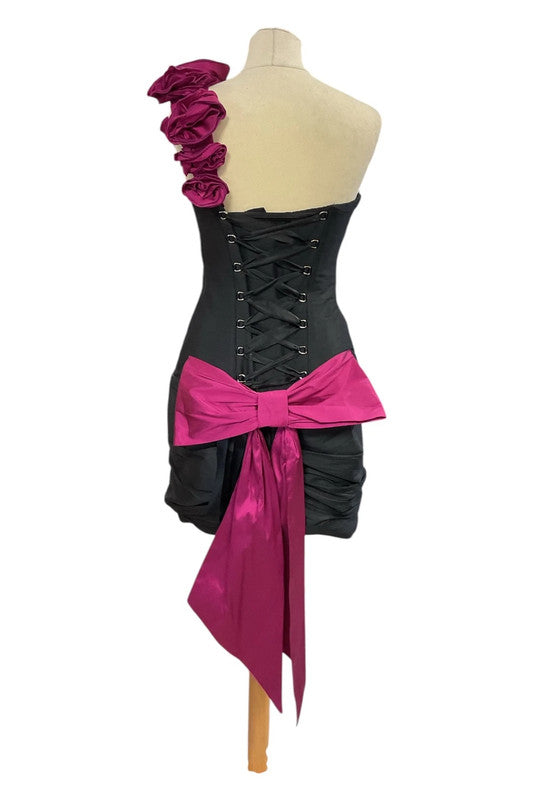 Kevan Jon Black corset dress with ruffles and bow