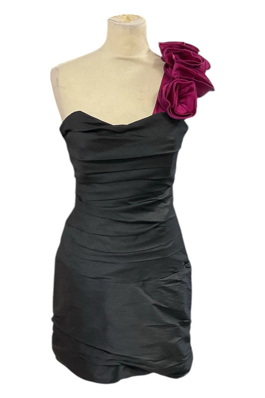 Kevan Jon Black corset dress with ruffles and bow