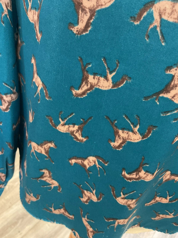 Gallery Teal long sleeve blouse with horse print size 8 8995EH