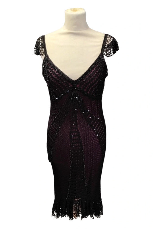 Black Lace Beaded Dress Size L 9045VE