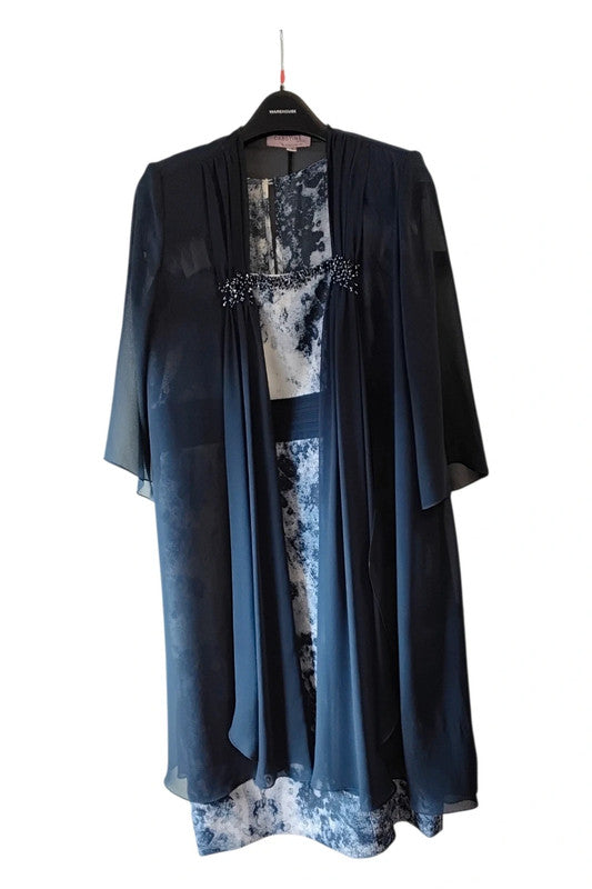 Cabotine Navy 2-pieces MOB dress and chiffon cover-up with beaded details 46/16 9051TDY