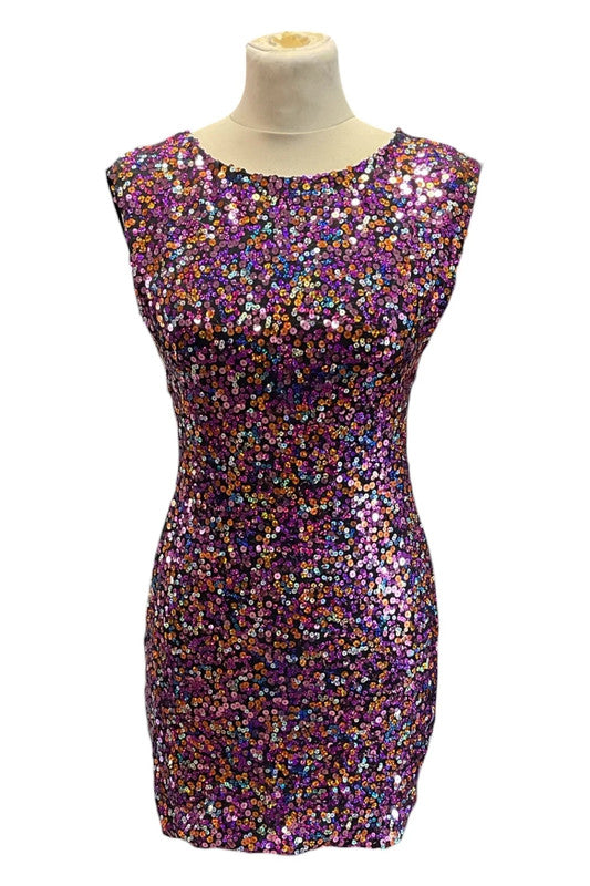 Topshop Black bodycon dress with purple sequin Sz 8