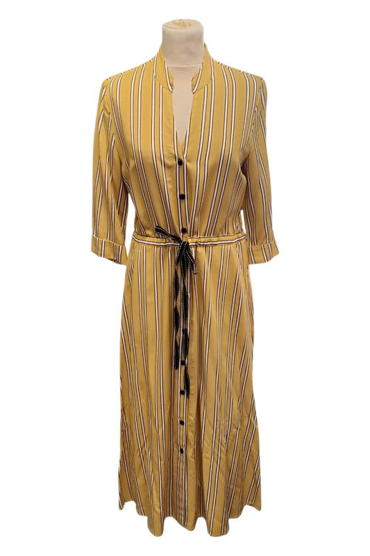 Fee G Dress long sleeved yellow striped maxi Sz 10 9099NHA