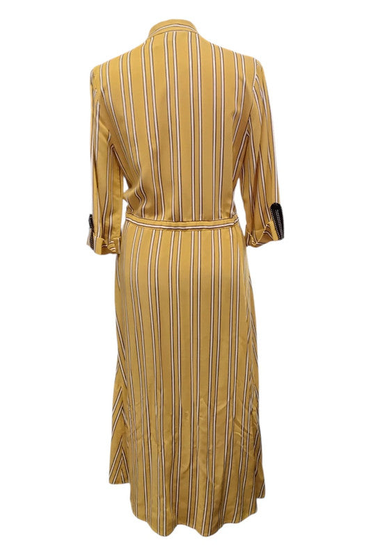 Fee G Dress long sleeved yellow striped maxi Sz 10 9099NHA