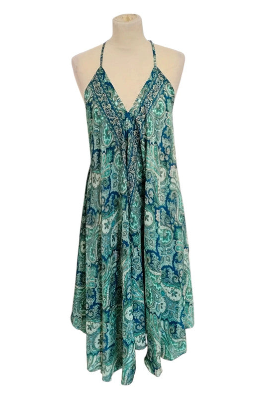 Don Amigo Green print mini swing dress one size 9111TC
