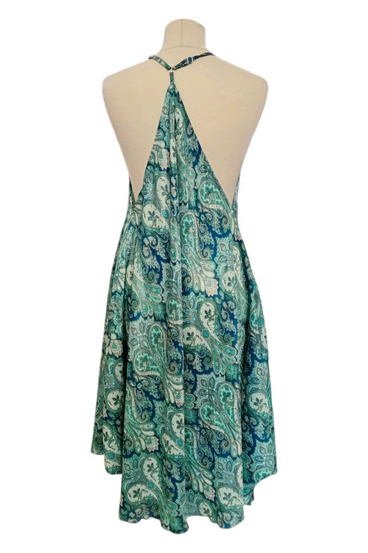 Don Amigo Green print mini swing dress one size 9111TC