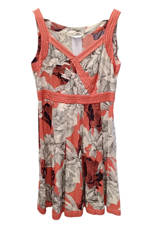John Rocha Dress Coral floral with flattering empire waist Sz 16 9094RB