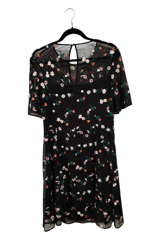 Monsoon Dress Black floral mesh with delicate embroidered detail Sz 16 9095RB