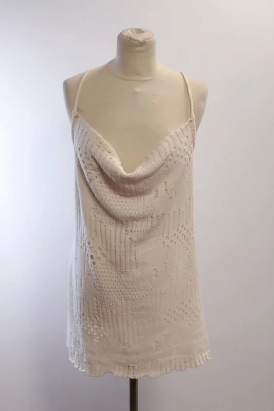 Pull & Bear Cream Knit Lace Short Dress sz L 9113COD