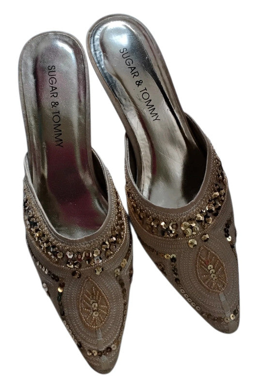 Sugar & Tommy Cream Beaded Mule Heels size 39/6 9109TF