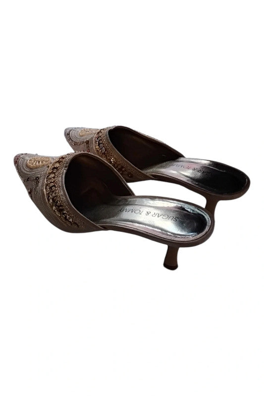Sugar & Tommy Cream Beaded Mule Heels size 39/6 9109TF