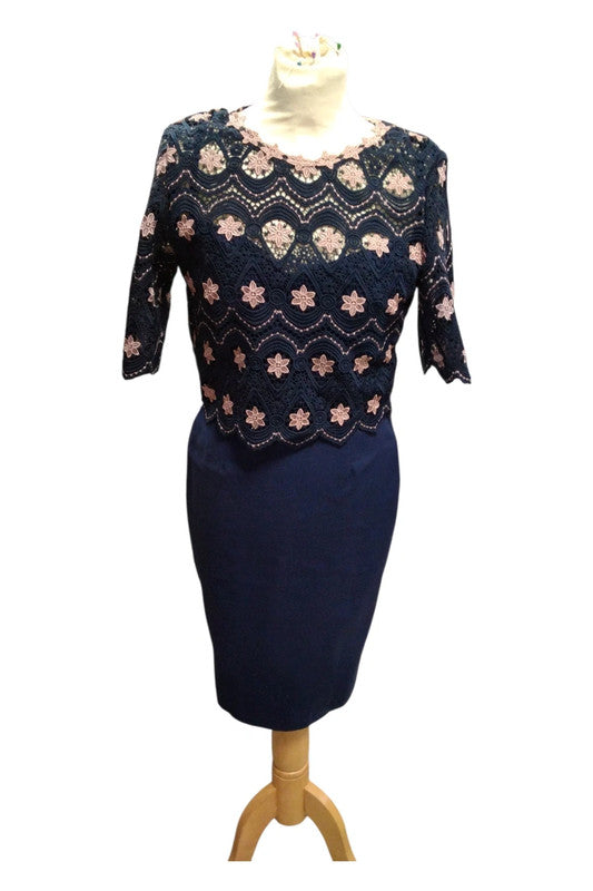 Paper Dolls Navy Floral Midi Dress Sz 8