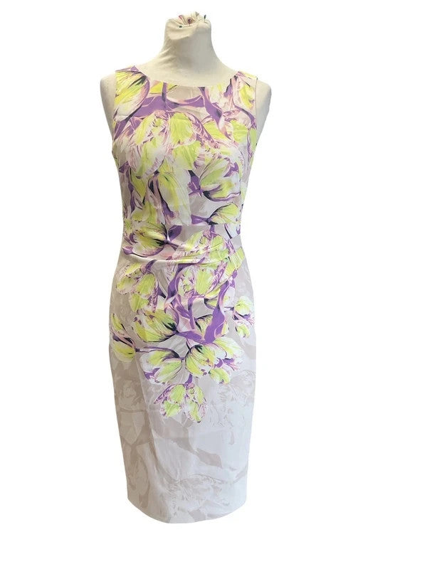 Karen Millen Dress Cream print sleeveless Sz 10 9139PMA