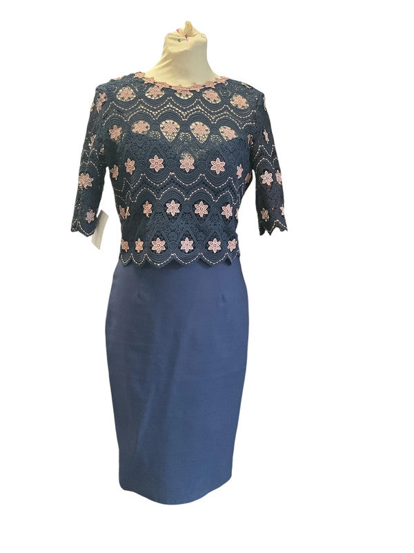Navy short-sleeves lace dress Sz 8 9131EM