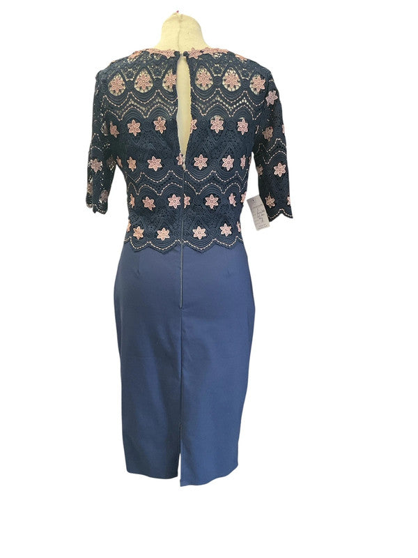 Navy short-sleeves lace dress Sz 8 9131EM