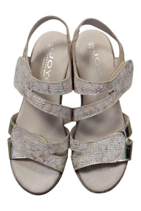 9133AH Joyca Cream and gold wedge sandals with adjustable straps and soft footbed SIZE 36