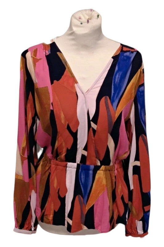 9179BMH Part Two multicolor long sleeve top with V-neckline