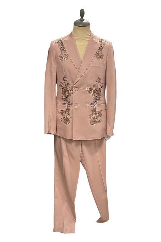 9191TM BoohooMAN Pink suit with floral embroidery
