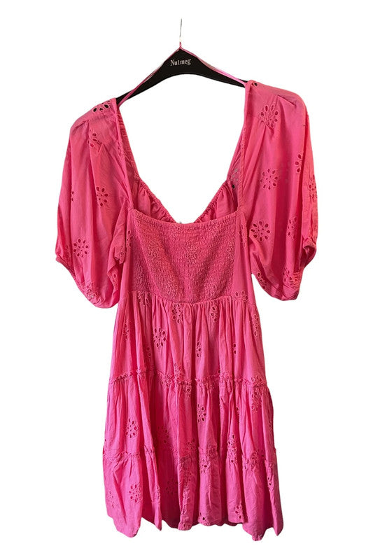 Savida Dress Pink eyelet with short puff sleeves Sz XL 9189CBO
