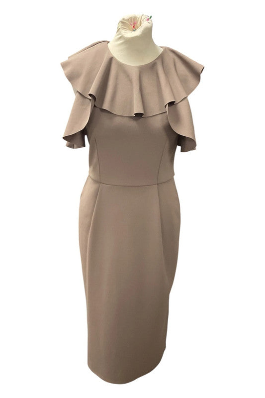 Asos beige Sz 8 sleeveless midi dress with ruffle detail 9217MAR