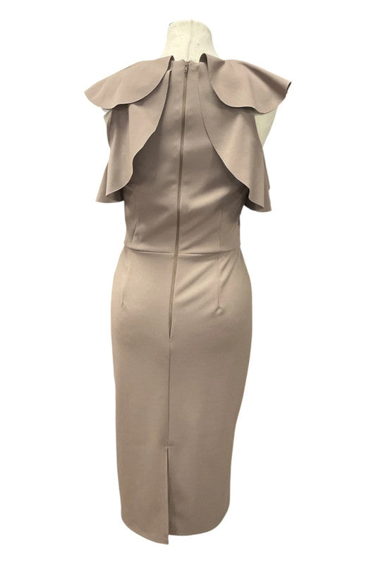Asos beige Sz 8 sleeveless midi dress with ruffle detail 9217MAR