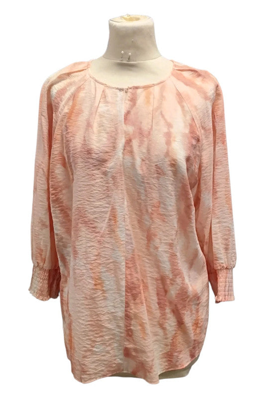 Gallery Peach Long Sleeve  Printed Top Sz M
