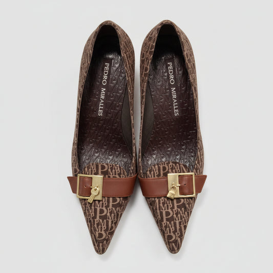 Pedro Miralles Brown pumps with gold buckle detail Sz 38
