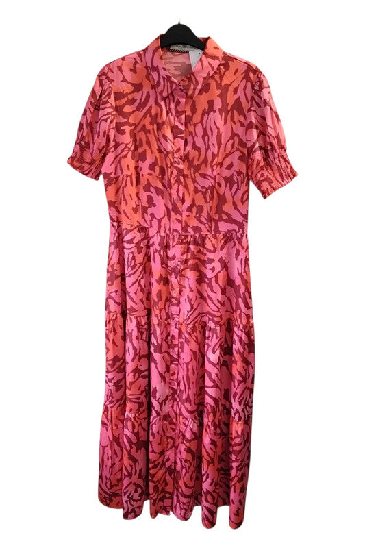 Paco Boutique red print shirt dress with short sleeves sz 12 9302ACR