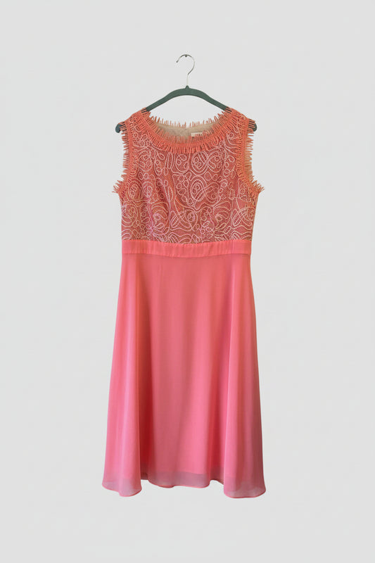 Daisy May Dress Coral lace midi sleeveless Sz 12 9298ACR