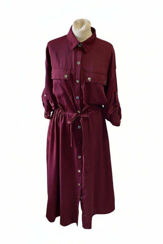 Kelly & Grace Burgundy midi shirt dress Sz Small 9112KG