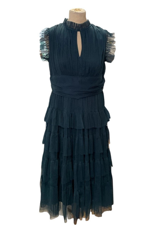 Coast brend mesh turquoise tiered maxi dress size 14 9347LTI