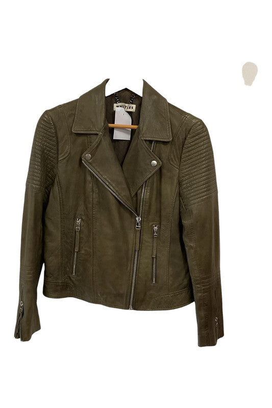 9362AFD Whistles Olive leather coat  size 14